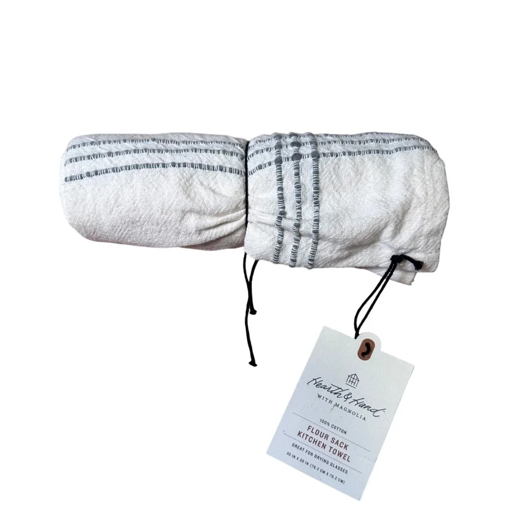 Hearth & Hand with Magnolia Flour Sack Kitchen Towel Cream Grey Stripe 30x30 NEW